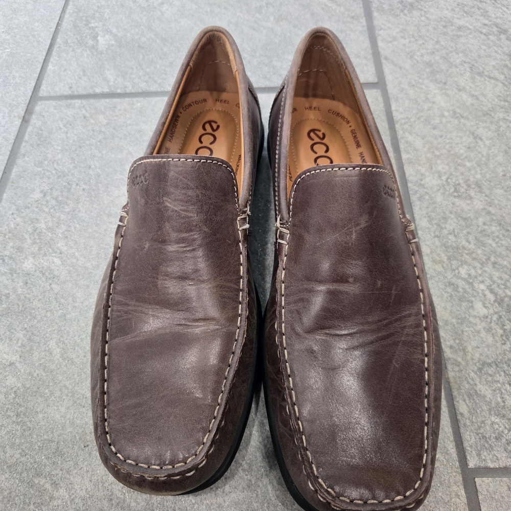 ECCO Dark Brown Leather Driving Moccasin Loafer Shoes Size 42 - 8/8.5